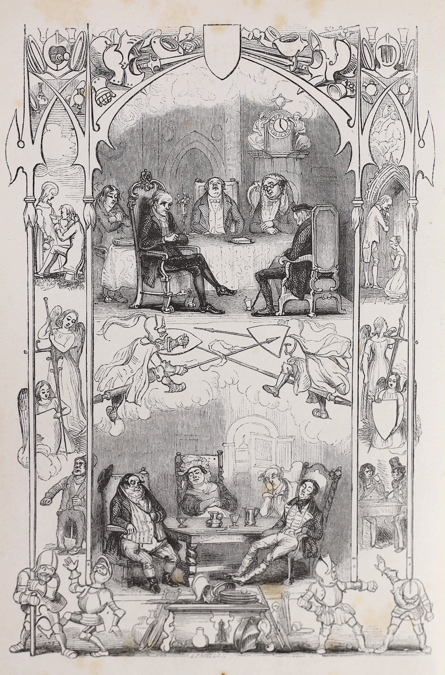 Dickens, Charles - Master Humphrey’s Clock, 1st edition in book form, 3 vols, quarter red calf with marbled boards, illustrated by George Cattermole and Halbot K. Browne (‘’Phiz’’), Chapman and Hall, London, 1840-41